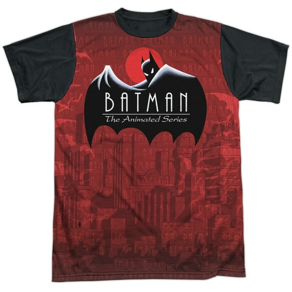 Batman The Animated Series Logo Over City Unisex Adult Halloween Costume Sublimated T Shirt