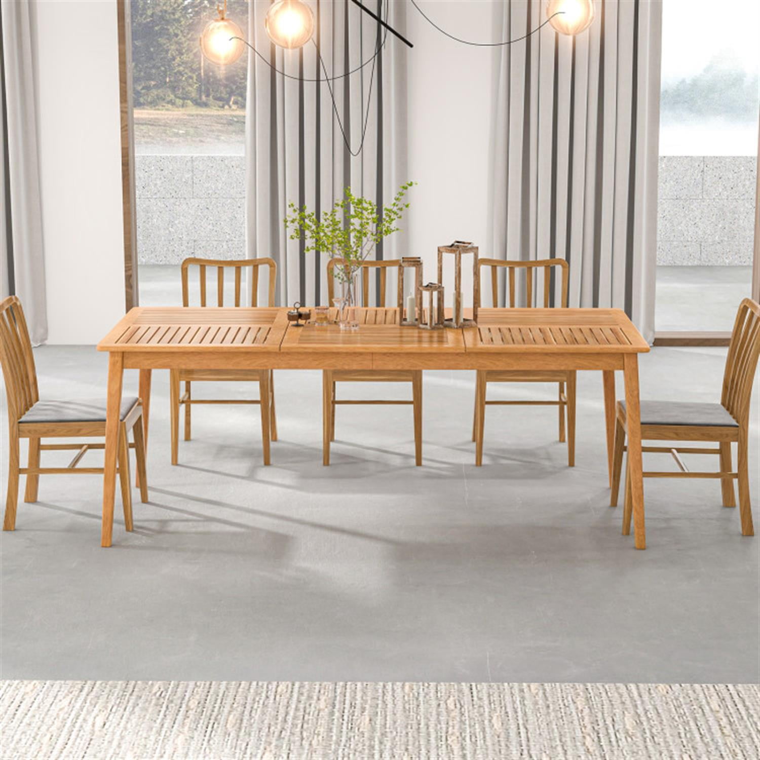 Demi Bonn 8-Person Patio Outdoor Dining Table, 79" Acacia Wood Rectangular Bistro Table, Beige