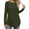 thumbnail image 2 of miqiqism Great discounts！Women Shirts Round Neck Pullover Tops Loose Tunic Blouses Solid Tees Juniors Long Sleeve Clothing Fall,Solid_Army Green,Medium, 2 of 6