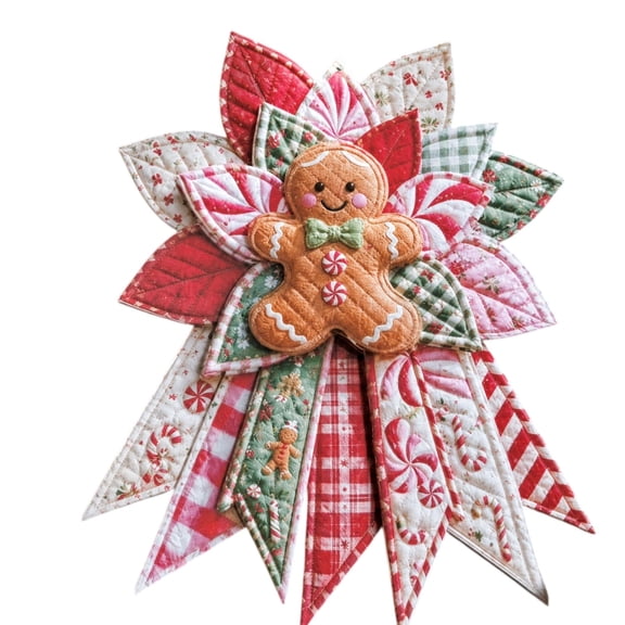 Gingerbread Man Quilted Christmas Door Hanger Sewing Kit, 18 Inch Oversized Fabric Craft Kit, Beginner Friendly DIY Holiday Front Door Decor