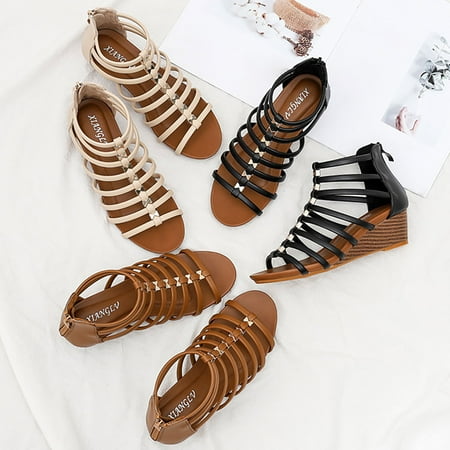 

Cathalem Women s 2023 Summer Vintage Hollow Roman Wedge Heel Round Toe Open Toe Comfortable Earth Sandals for Women Size 8 1/2 Beige 6.5