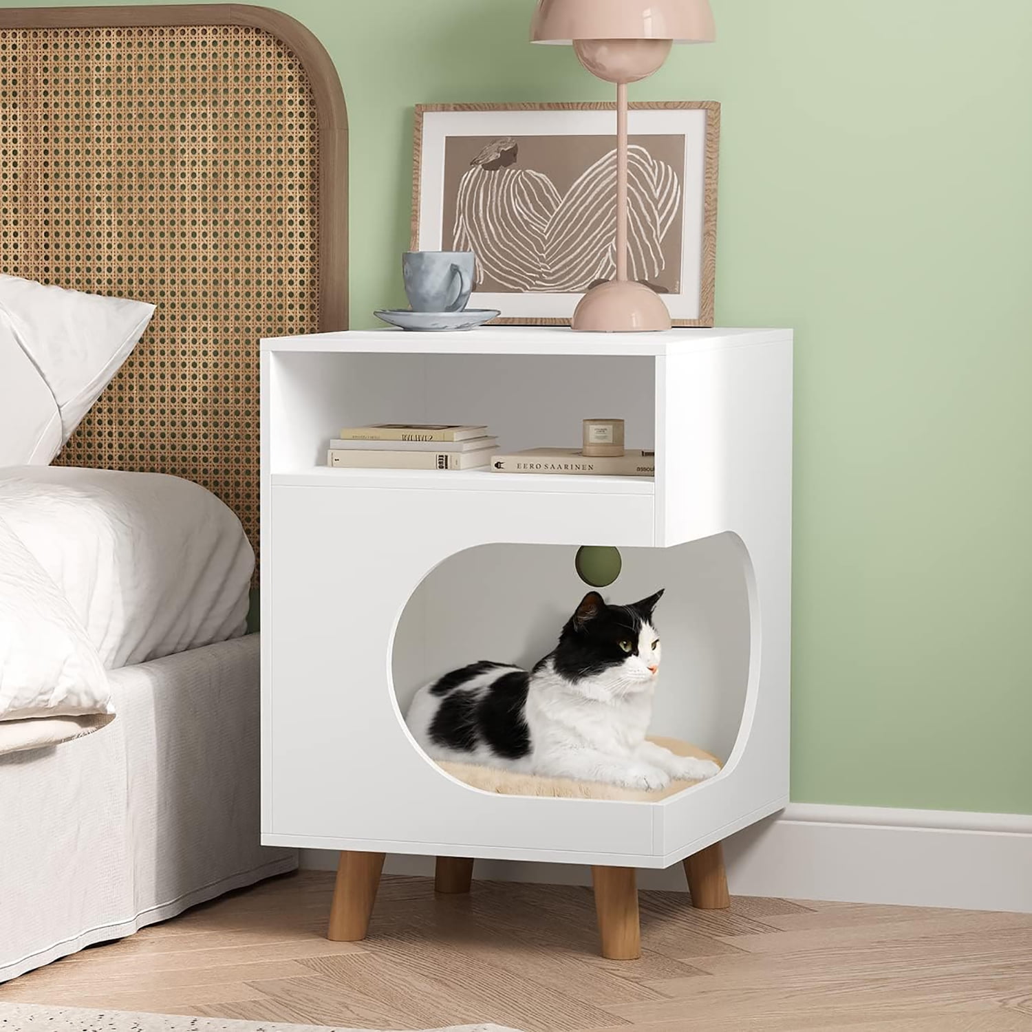 DAWNSPACES Cat House Pet Home Furniture Hidden, Wooden Cat Table