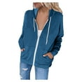 thumbnail image 4 of iOPQO Women's Jackets Womens Hoodie Full Zip Long Sleeve Lightweight Sweatshirts Pockets Jacket Coat Blue XXL, 4 of 9