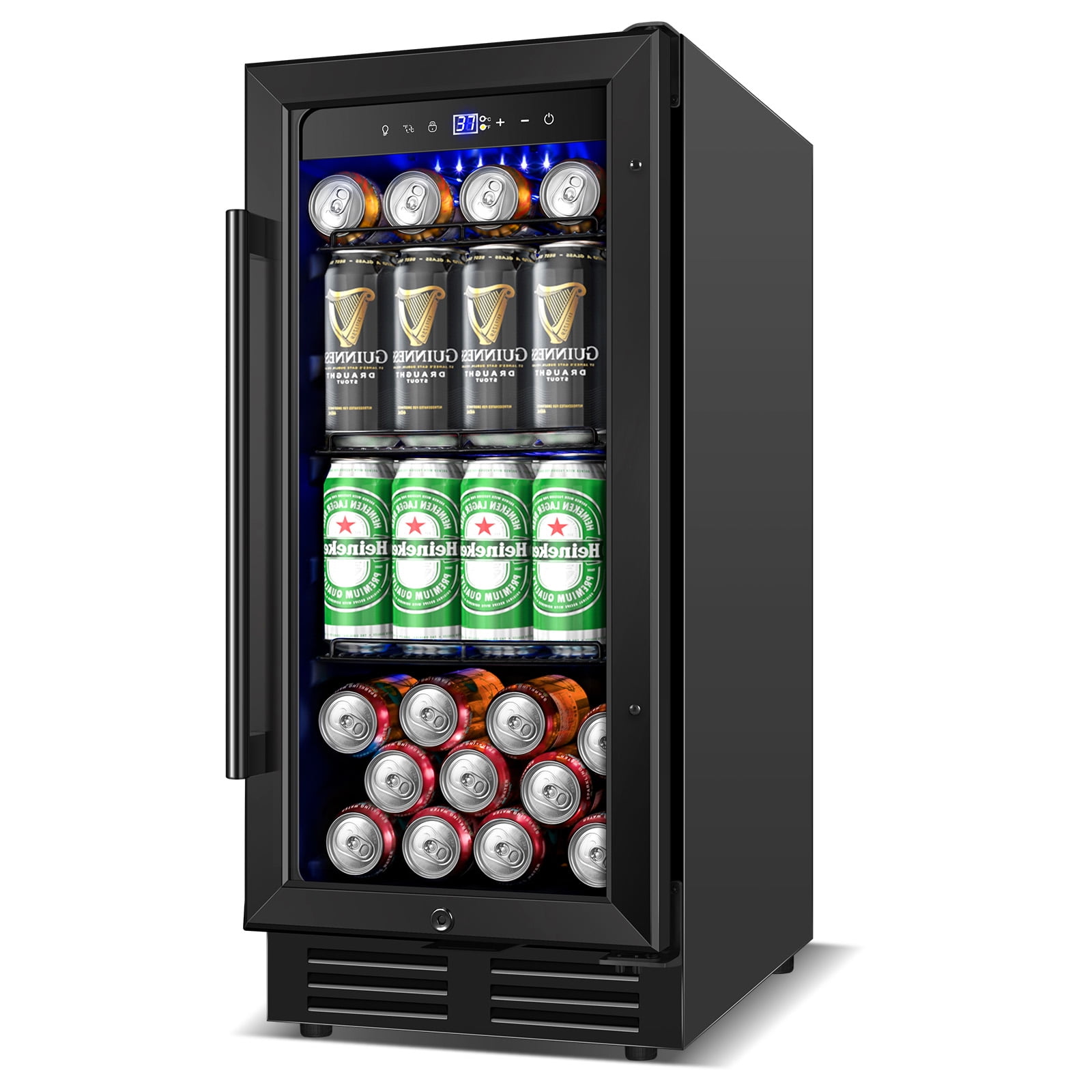 TITTLA 15 inch 130 Can Beverage Fridge,Freestanding Built-in Wine Cooler with Glass Door,Black