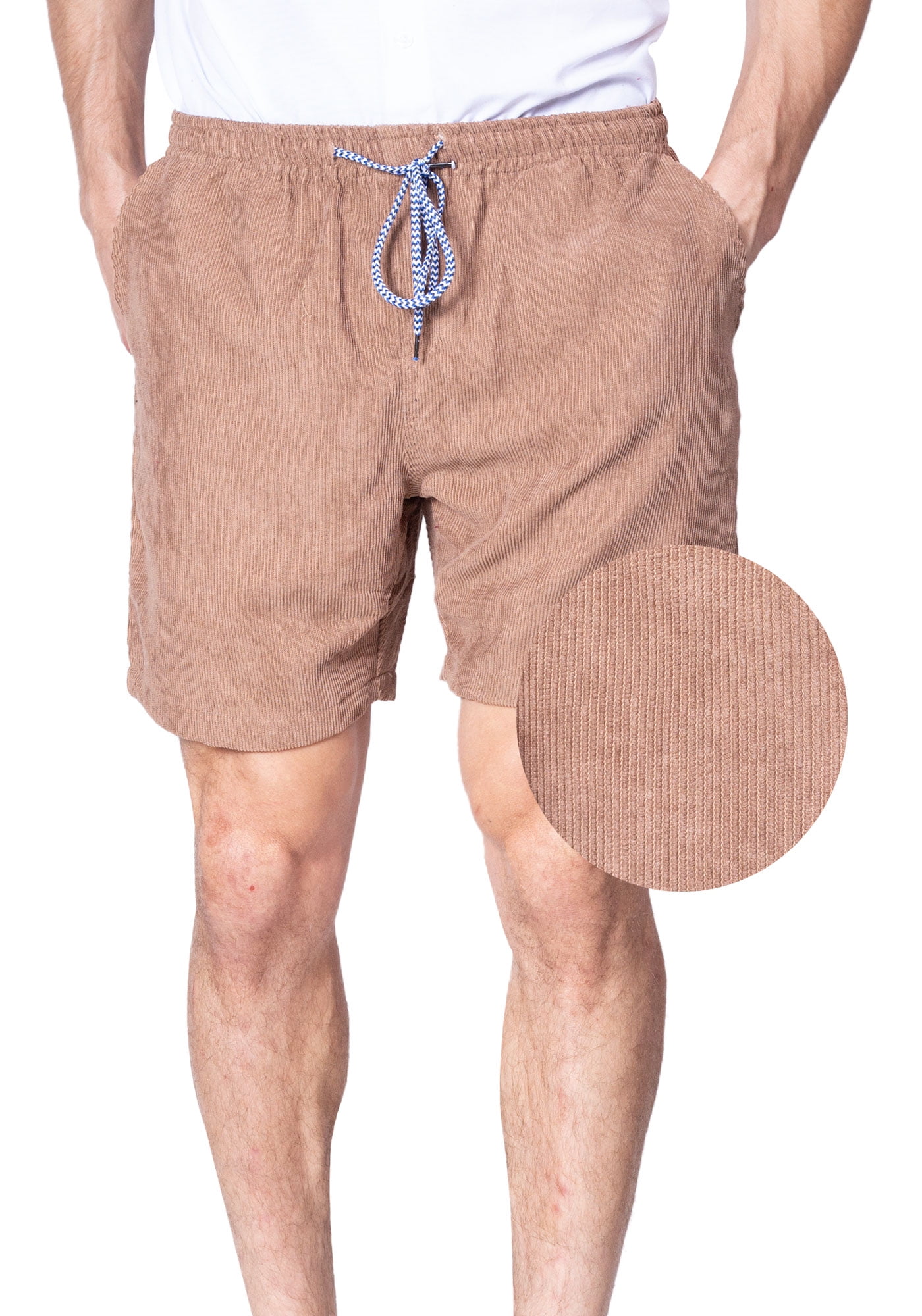 khaki shorts with elastic waistband