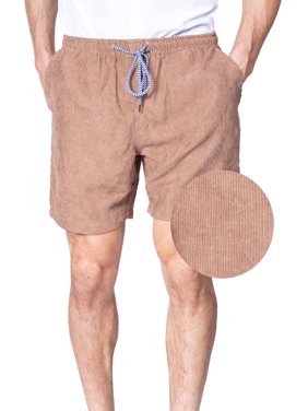 Mens Elastic Waist Corduroy Shorts Drawstring Tie 6 Inch Casual Khaki Walkshort (Large, Khaki)