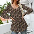 thumbnail image 2 of Blusa plisada de manga larga con cuello en V para mujer con puños ahumados, 2 of 6