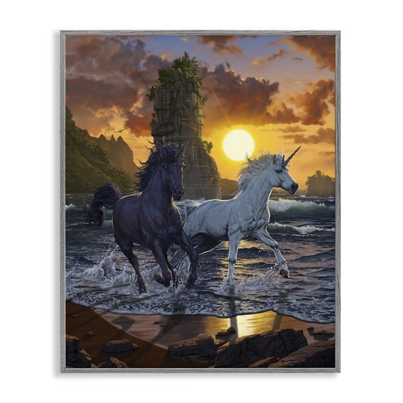 Stupell Industries Bohemian Unicorns in Sunset Gray Framed Giclee Art, 11 x 14, by Vincent Hie
