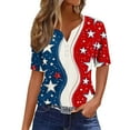 thumbnail image 2 of 4th Of July American Flag T-Shirt For Women USA Independence Day Patriotic Outfits For Women Summer Plus Size Short Sleeve V-Neck Printed Casual Loose Tops Blouse With Button S-3XL, 2 of 5