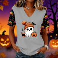thumbnail image 2 of Qwertyu Womens Halloween Shirts Plus Size Funny Ghost Print Short Sleeve V Neck Halloween T-Shirts Casual Loose Cute Halloween Tee Tops Gray 2XL, 2 of 4