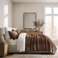 thumbnail image 3 of EVERGRACE Velvet Quilt Set King Size, Luxurious Soft Striped Channel Bedding Set, Lightweight Velvet Comforter for All Season, Oversized Bedspread Coverlet with 2 Matching Shams, Rust Brown, 3 of 8