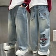 thumbnail image 2 of shqvo Baggy Jeans High Waisted Elastic Waist Cotton Baggy Denim Pants Boys Loose Fit Classic Fashion Long Trousers Streetwear with Pockets Blue 15-16 Years, 2 of 6