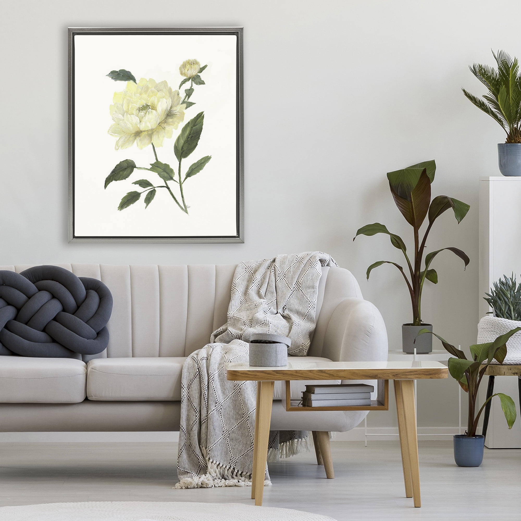 Stupell Industries Cream Garden Peony with Buds Gray Framed Floater Canvas Wall Art, design by Nan