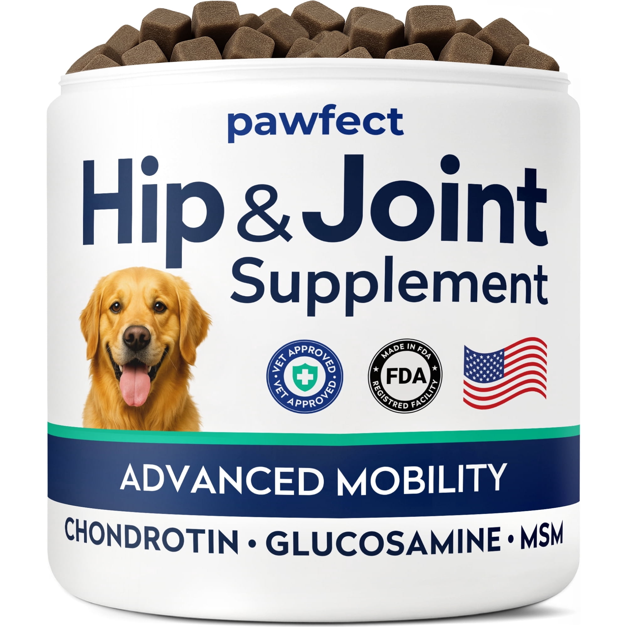 Pawfect Mobility Glucosamine Chews for Dogs - Hip & Joint Health Supplement Chews w/Omega-3, Chondroitin, MSM - Made in USA - Joint Pain Relief - Hip & Joint Care - 120ct