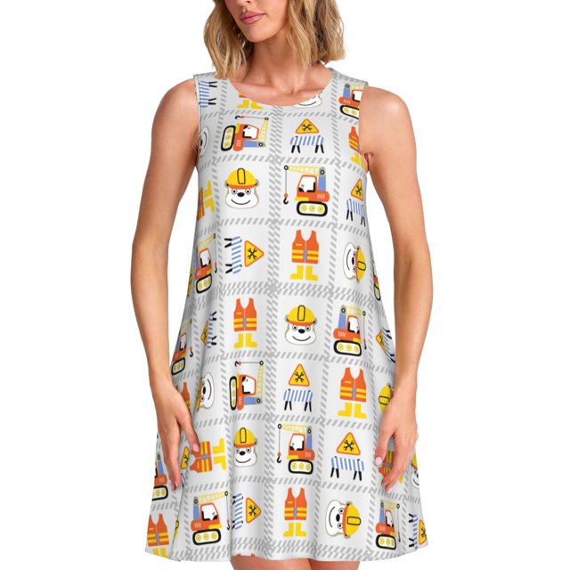 Disketp Construction Equipments Worker para Vestido sin Mangas para Mujeres, Vestidos de Verano para Mujeres, Casual y Holgado para la Playa