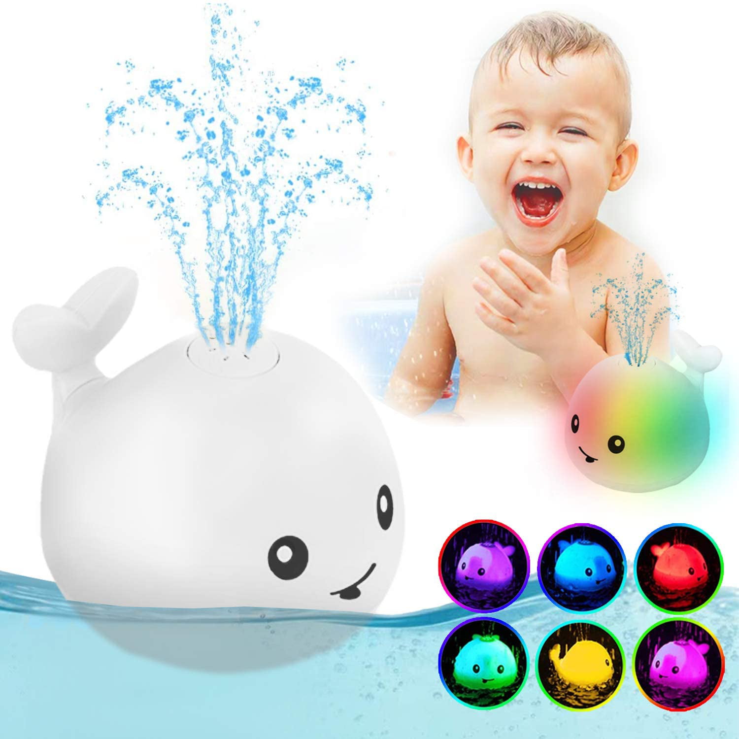 White Bathtub Toys Spray Water Squirt Toy Whale Water Sprinkler Pool Toys for Toddlers YWL 2021 Updated Baby Bath Toys,Water Spray Toys for Kids Baby Toys Whale Toy Cut Light Up 