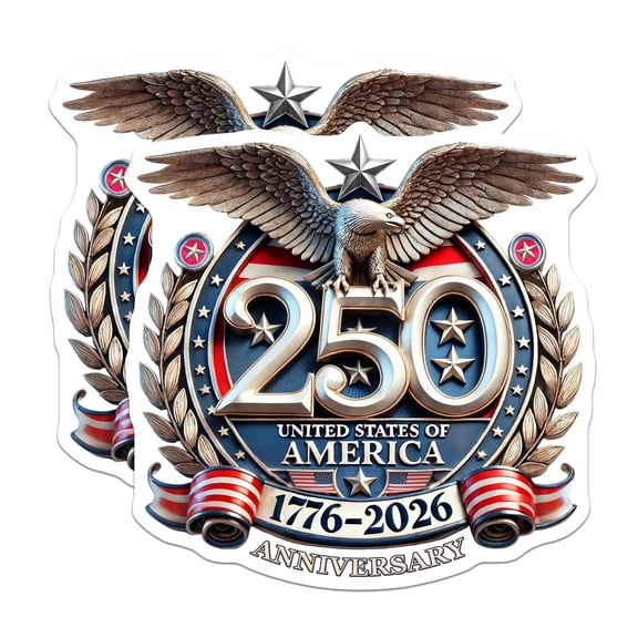 (2 Pack) 250th USA Anniversary Stickers - Patriotic Eagle Design - 1776-2026 Commemorative - American Independence – Bumper, Truck, Laptop Decal Set - BMCS256