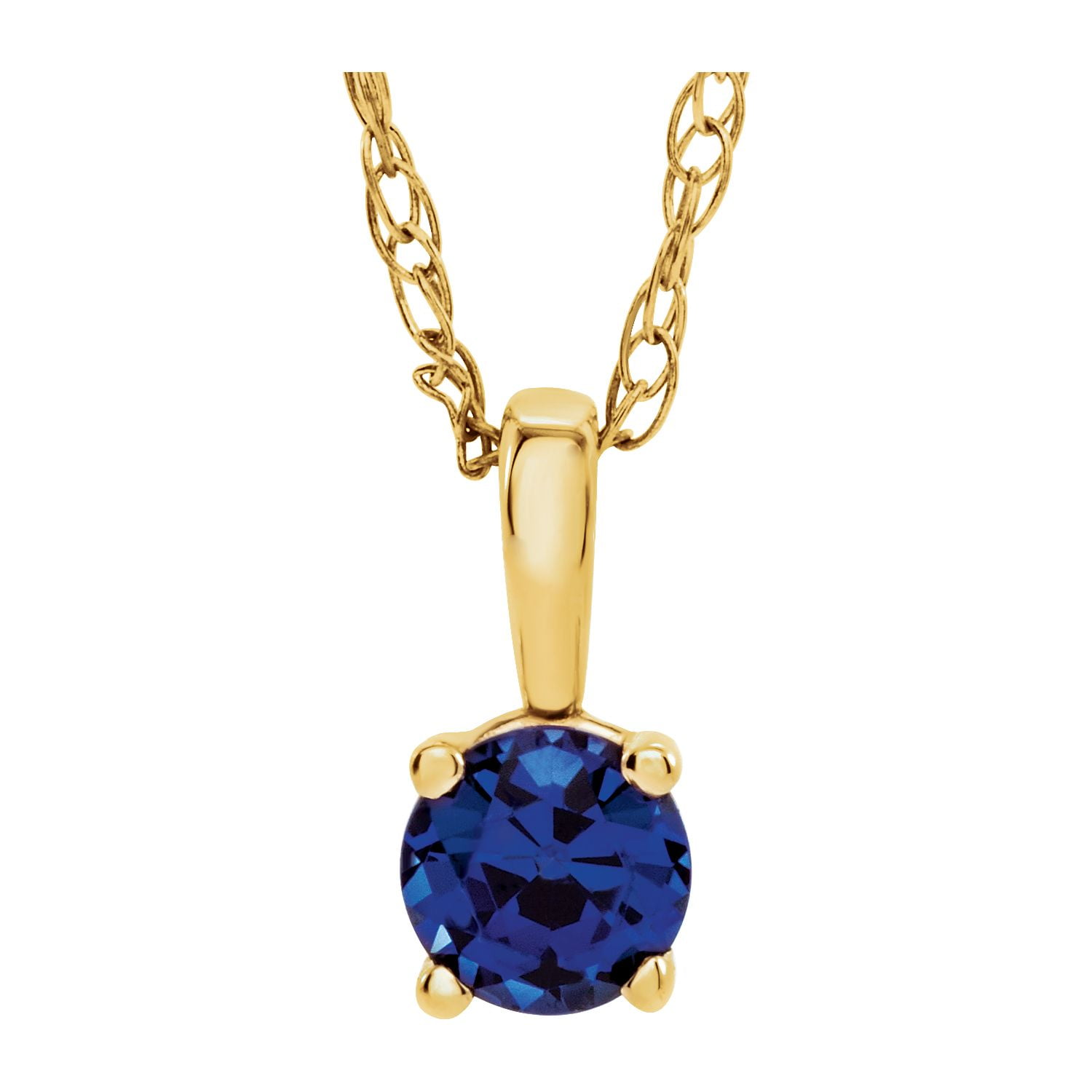 Diamond2Deal 14K Yellow Gold 3 mm Round Genuine Blue Sapphire Pendant