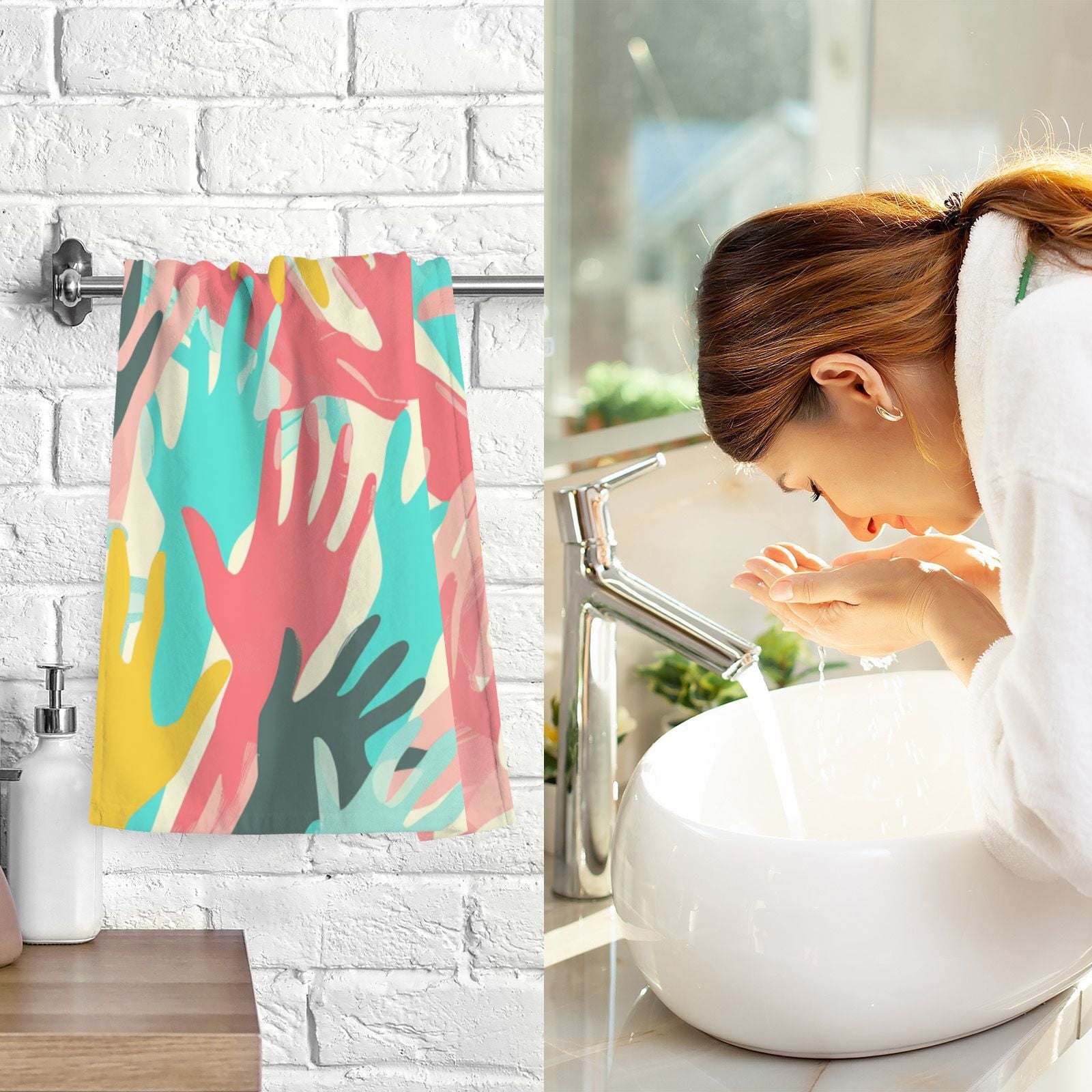 Colorful Abstract Hands Hand Towels Cotton Bath Towels Large Face Towels Absorbent for Bathroom 2 Packs
