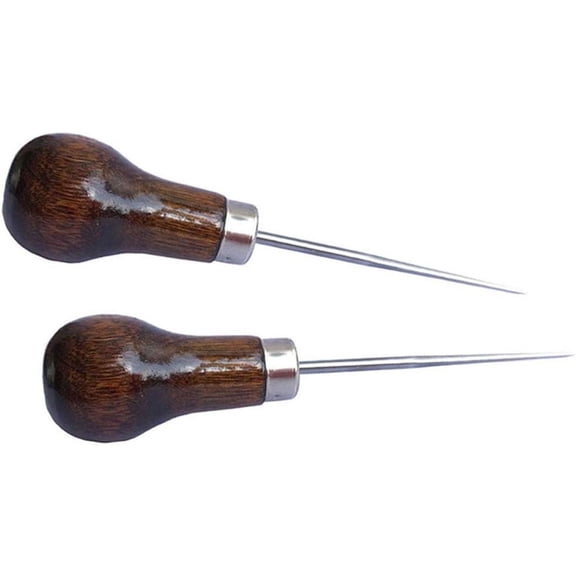 2-Pack Wooden Handle Scratch Awl, Gourd Shape Leather Stitching Punch for Sewing Craft, Professional Wood Hole Maker Tool, 4.4 inch