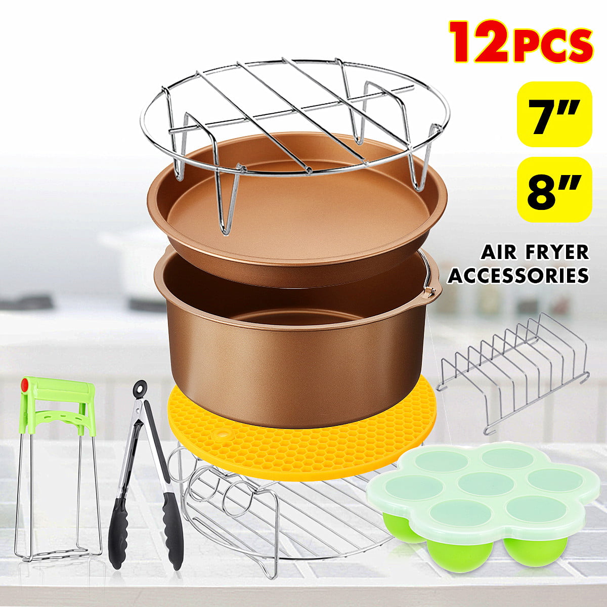 6Pcs 7" Air Fryer Accessories Set BBQ Pizza Baking Pan Tray Fit 3.2-6.8QT 