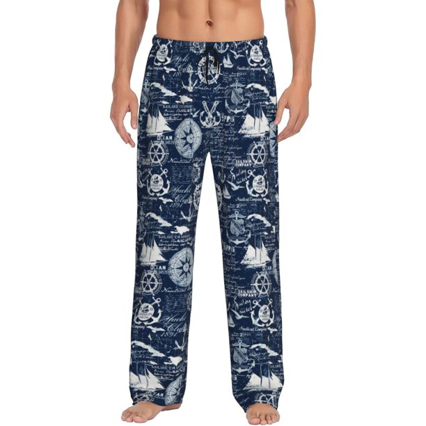 Fotbe Sailing Cruises Nautical Pantalones de Pijama para Hombre, Pantalones de Dormir, Pantalones de Casa con Cintura Ajustable y Bolsillos-Small