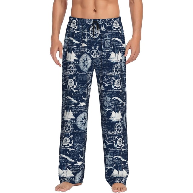 Kdxio Sailing Cruises Nautical Pattern Men's Pajama Pants, Elastic Waist with Drawstring and Pockets, Comfortable Loungewear-Large