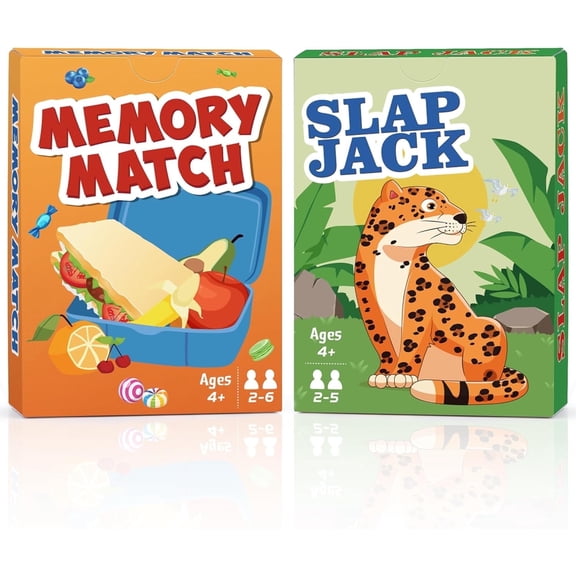 Card Games,Fun Card Game for Kids Ages 4-8,Classic Interactive Games for Kids Toddlers and Adults,Perfect for Stocking Stuffers Gifts,Family Game Night Travel and Party Games(Slap Jack&Memory Match)