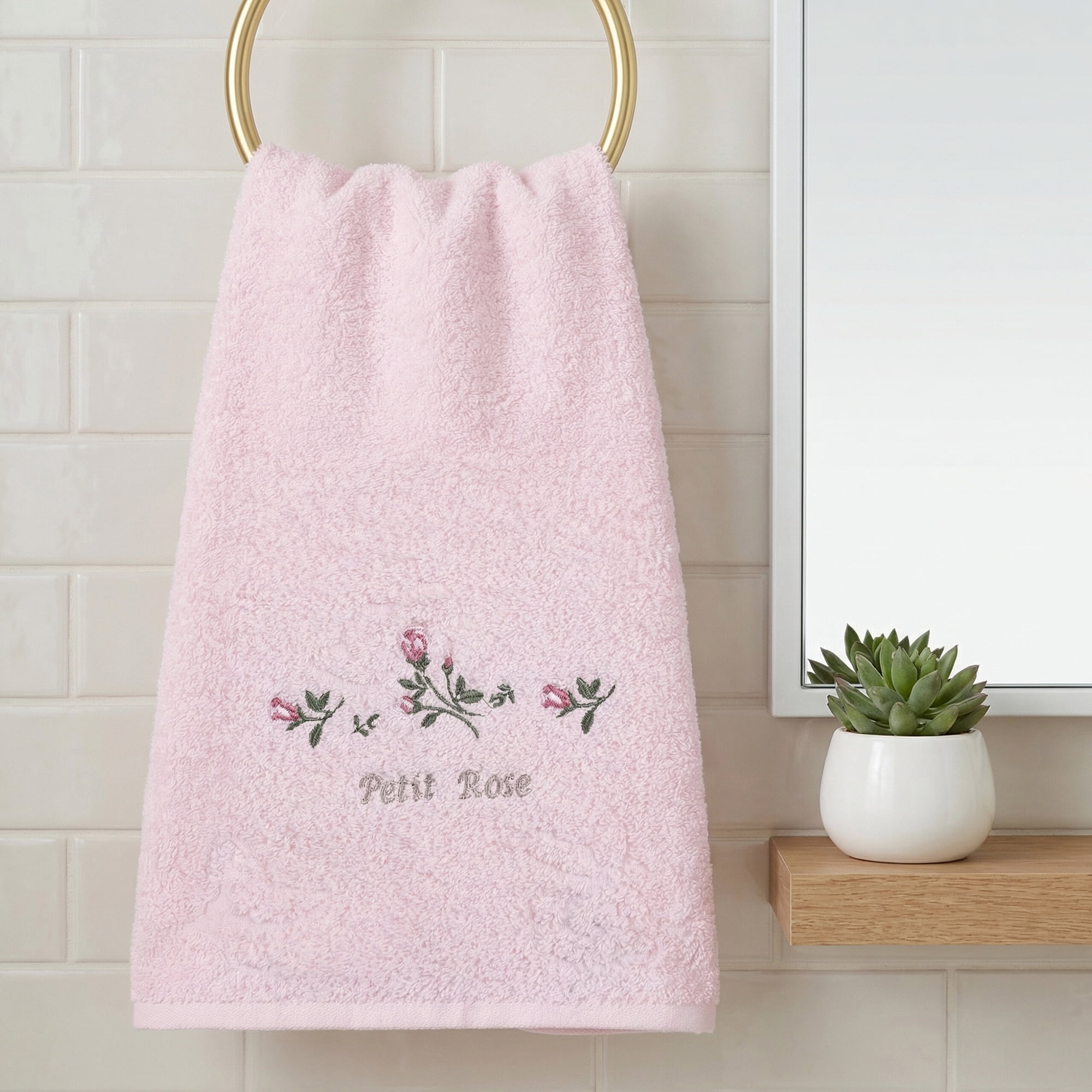 Unique Bargains Cotton Embroidered Floral Hand Towels Red 29" x 13"