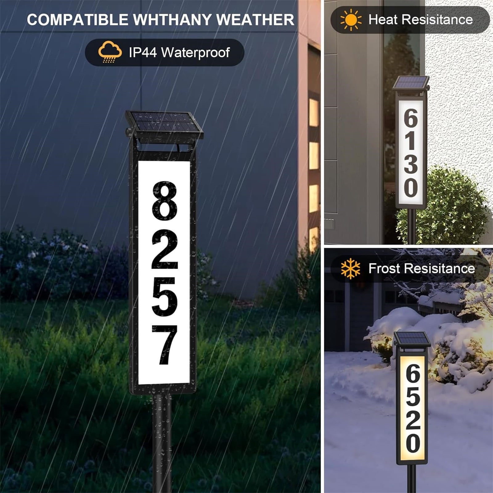 ZYXWVU Address Sign Solar Powered House Number Sign Auto Lighted Address Numbers Warm Cool White Modes Outdoor Waterproof for Yard Mailbox