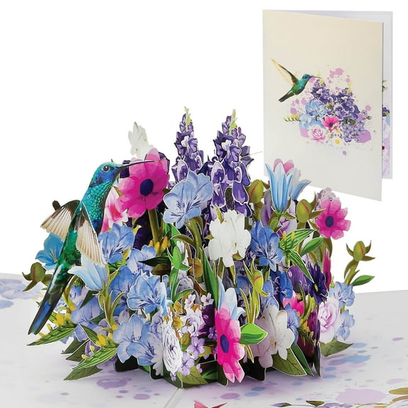 IOYOUNOW Mixed Flowers and Hummingbird Pop Up Card - 6x12 Inch Greeting Card with Adorable 3D Design - Perfect for Birds Lover Birthday Cards