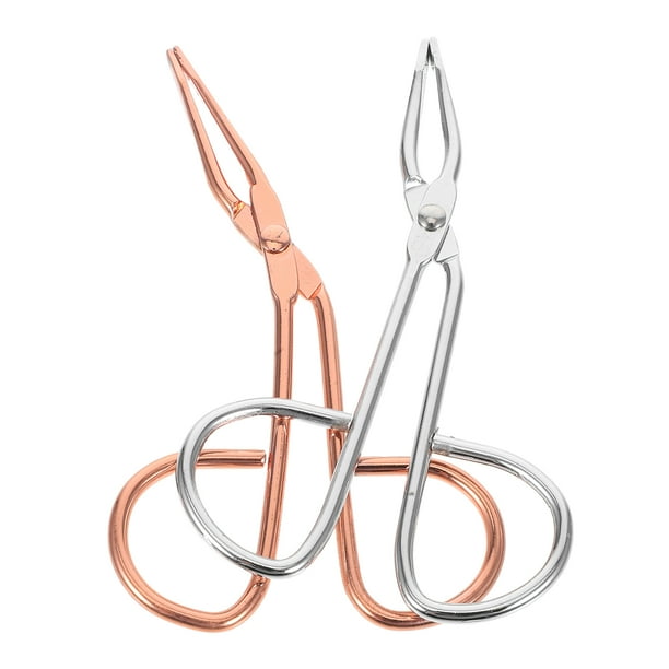 Pinzas para cejas de acero inoxidable para mujer, 2 unidades, pinzas para pestañas, punta inclinada, mango de tijera, herramientas de belleza