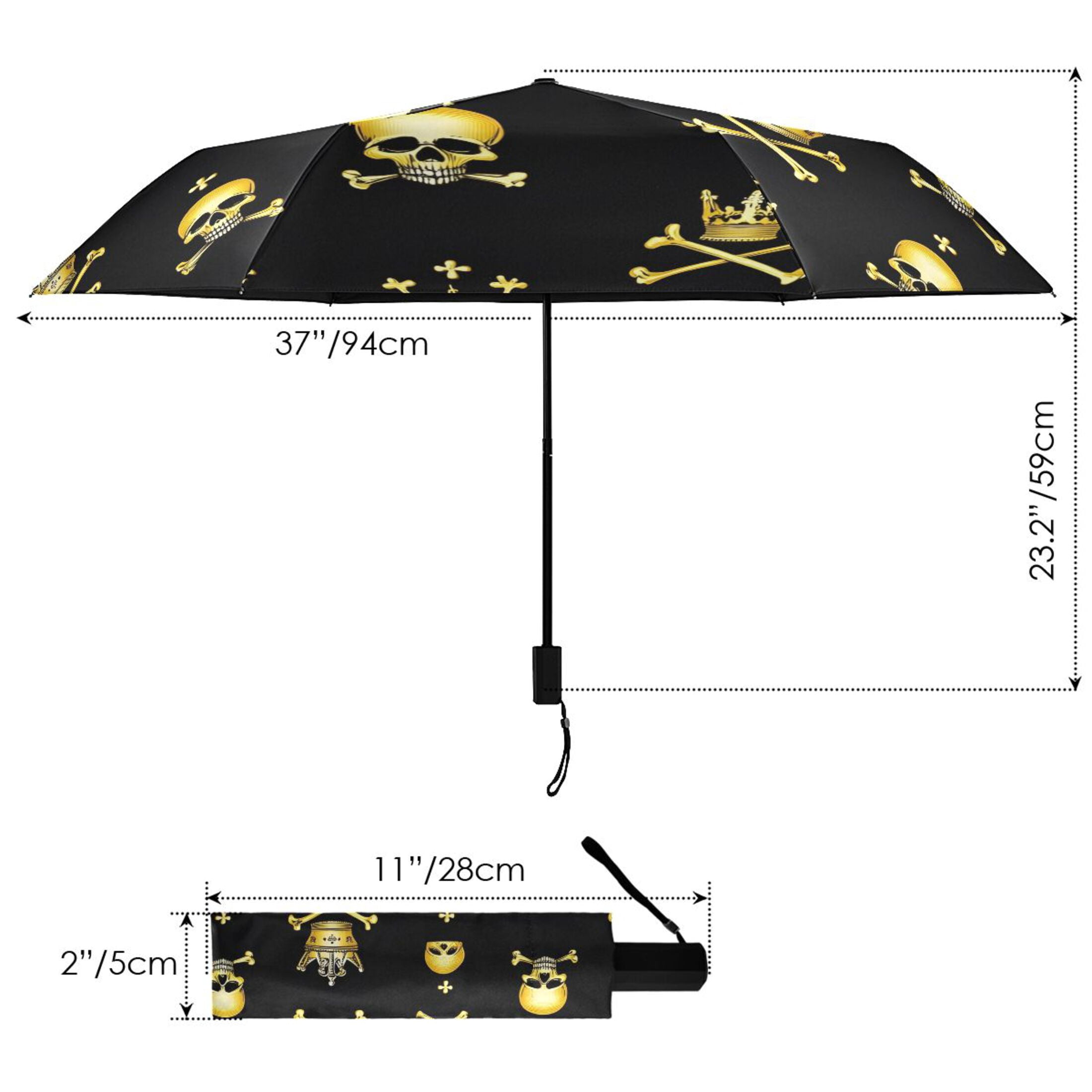 ALAZA Gold Skull UPF 50+ Compact Folding Umbrella for Rain Travel Umbrella Packable