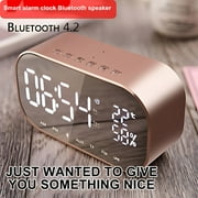 Iuhan Alarm Clock Speaker, Wireless Bluetooth Speaker with Subwoofer, Bedside Clock Radio for Bedroom, Home Office Desk Decor, Portable Music Player with FM Radio
