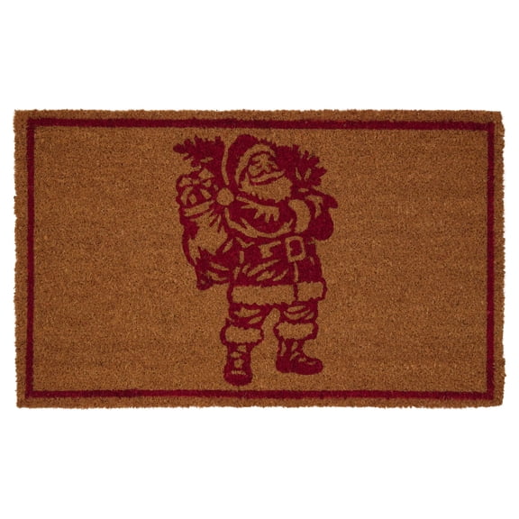 My Texas House Natural and Red Santa Outdoor Coir Christmas Doormat, 18" x 30"