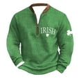 thumbnail image 2 of YaoYar Men's Round Neck Sweatshirt St. Patrick Print Half Zipper Pullover Long Sleeved Top Loose Fit Blouses, 2 of 5
