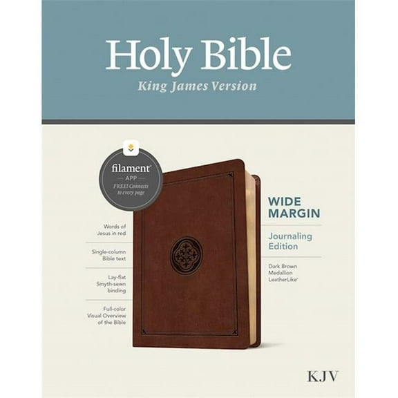 Tyndale House Publishers 331925 Filament Enabled KJV Wide Margin Bible, Dark Brown Medallion LeatherLike