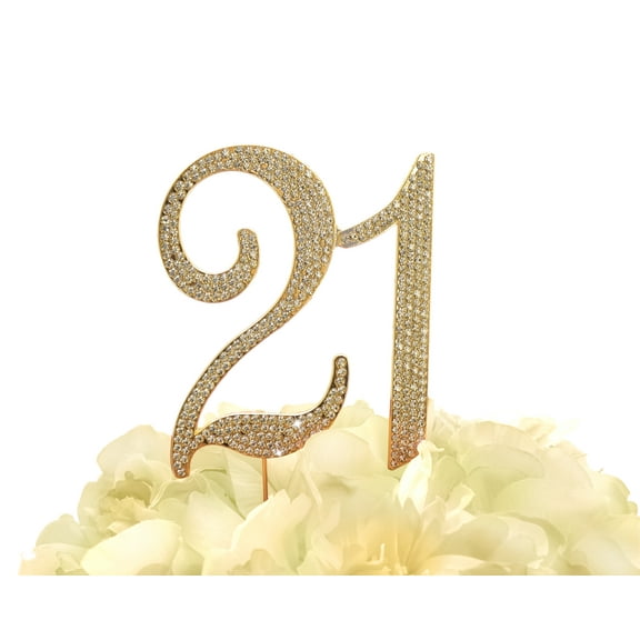 Rhinestone Cake Topper - Number 21 - Gold
