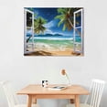 thumbnail image 2 of Creowell Window Beach Picture Canvas Wall Art Palm Tree Fake Open Window Landscape Print with Framed Ocean Photo Decor for Home Teal Walls- 20x16 Inches, 2 of 3