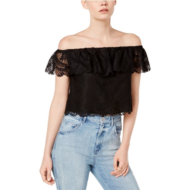 GUESS Blusa Bandeau de Encaje Sasha para Mujer, Negro, X-Large
