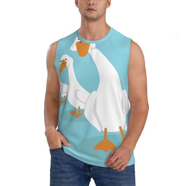 Fotbe Three White Geese Men's Camiseta sin Mangas Estampada para Hombres, Playera Casual para Gimnasio, Entrenamiento, Playa-3X-Large