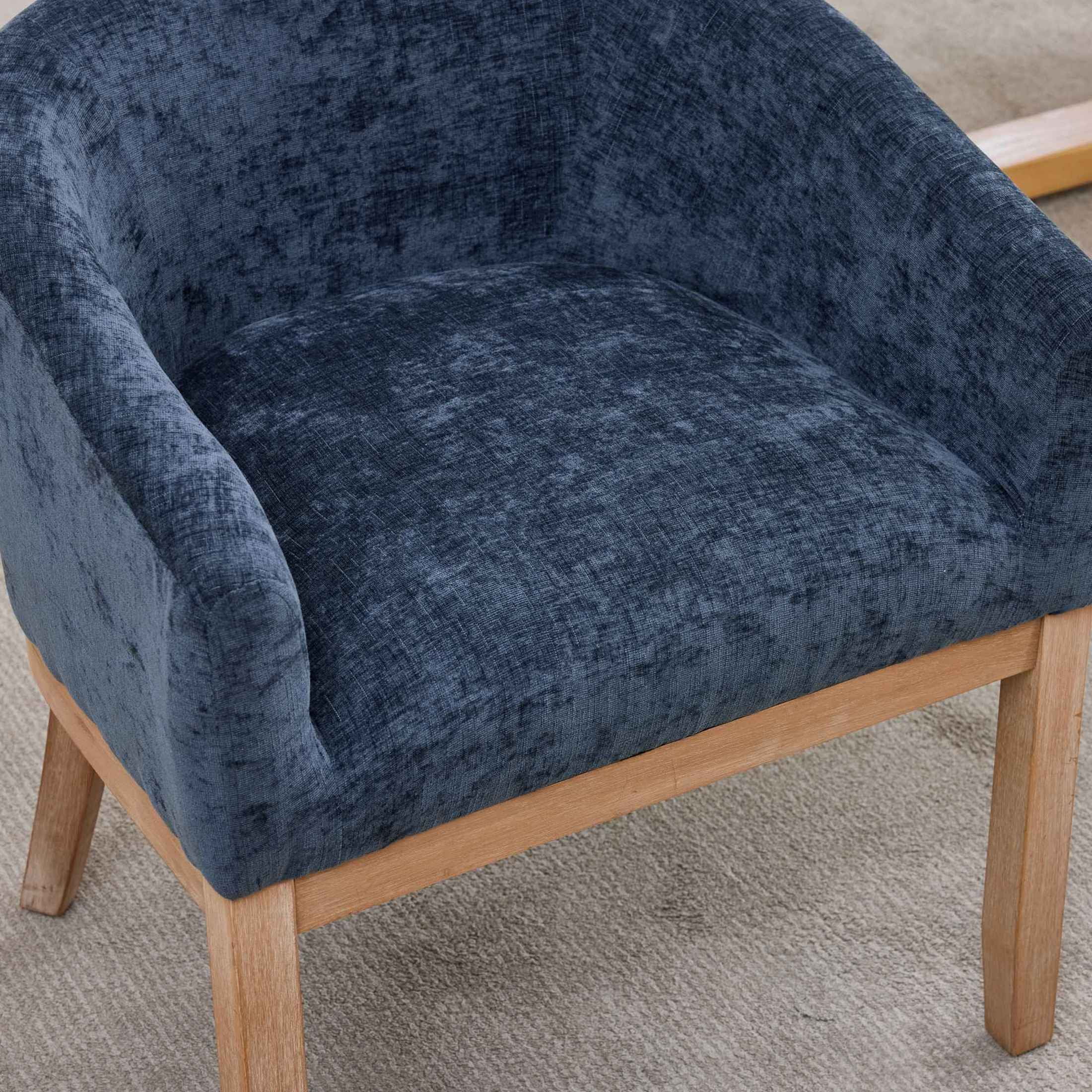Noble House Barrel Dining Chair with Arms, Chenille Upholstery, Rubberwood Frame, Blue