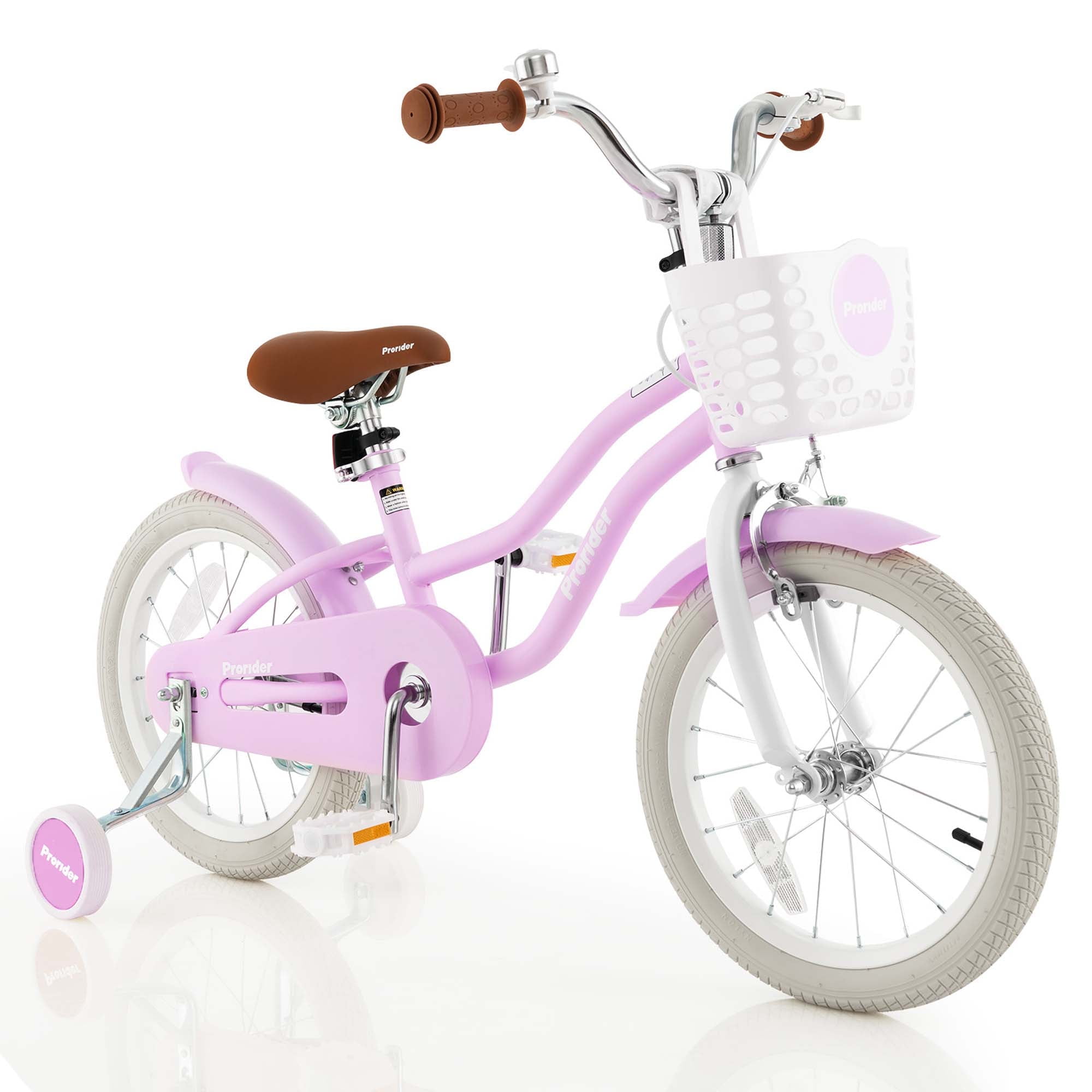 16 Inch Kids Bike with Front Handbrake and 2 Training Wheels Purple costway