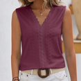 thumbnail image 5 of Gifts Usmixi Womens Tank Tops Casual Solid Lace Trim Hollowed Going out Shirts Vest Summer Trendy Plain V-Neck Sleeveless Shirts Blouse Wine m, 5 of 5