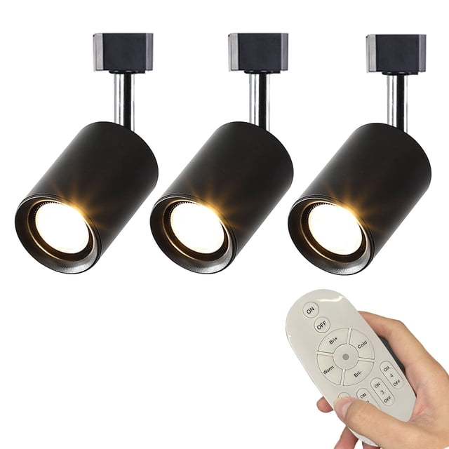 FSLiving J Type Track Lighting Black Aluminum Finished LED Ceiling Spot Lighting,Remote Control with 7W COB LED Stepless Dimming,Color Changing Flexibly Rotatable Lamp for Shopwindow - Set of 3
