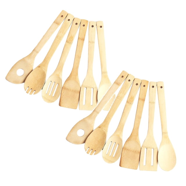 Oleegame 2PC Kitchen Utensils Set Wooden Spoons For Cooking Nonstick Kitchen Utensil Set Wooden Spoons Cooking Utensil Set Non Scratch Natural Teak Wooden Utensils For Cooking(Teak 6 Pack) Beige