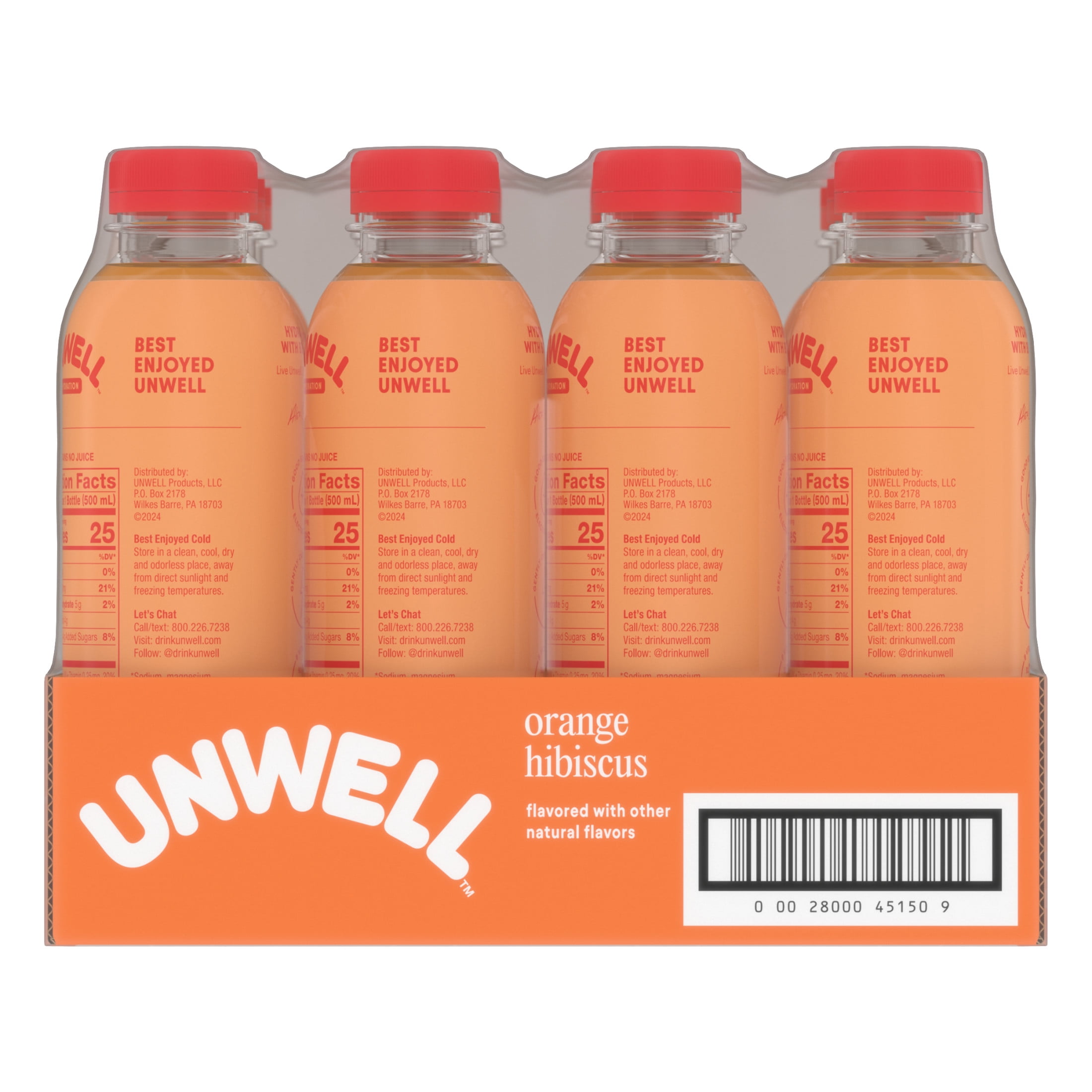 Unwell Hydration Electrolyte Drink for Rapid Hydration + Focus – Orange Hibiscus, 12 pack