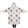 thumbnail image 2 of Oversized Wearable Blanket Hoodie,White Highland Cow Flower Pattern Sherpa Blanket Hoodie with Super Pockets,Super Warm Fuzzy Pullover for Women & Men, 2 of 6