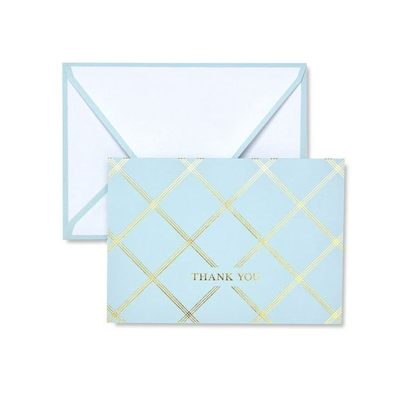 George Stanley Bright Blue and Gold Foil Lattice Thank You Cards, 10 Count