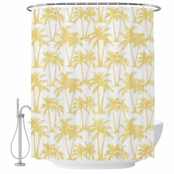 60x72 Inch Shower Curtains for Bathroom, Yellow Palm Tree Fabric Bath Curtain Decor, Summer Tropical Tree Coastal Beach Waterproof Restroom Curtains Shower Set Accessories with 12 Hooks 60 Inch